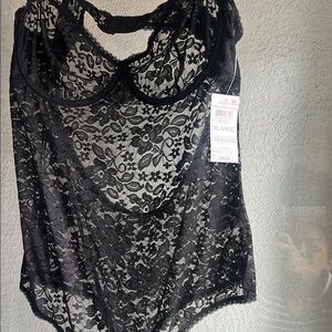 Black Lace Bra with Plunging Neckline